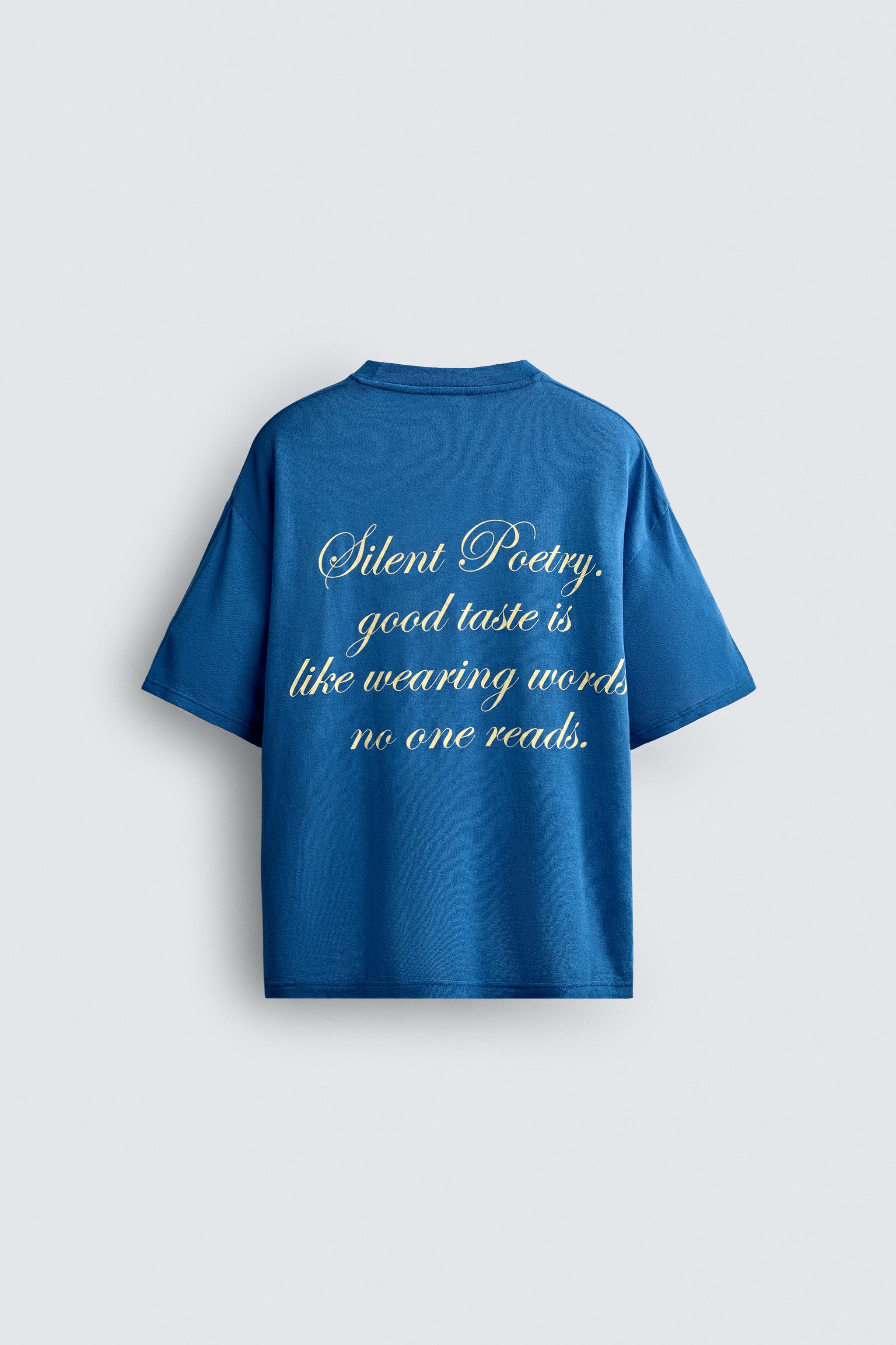 LINEN BLEND PRINTED TEXT T-SHIRT